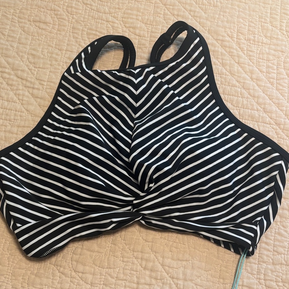 Kona Sol Black and White Striped Bikini Top
